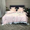 Children cartoon embroidered ruffle 300 thread count pink unicorn king size comforter cover cotton 60 satin duvet bedding sets