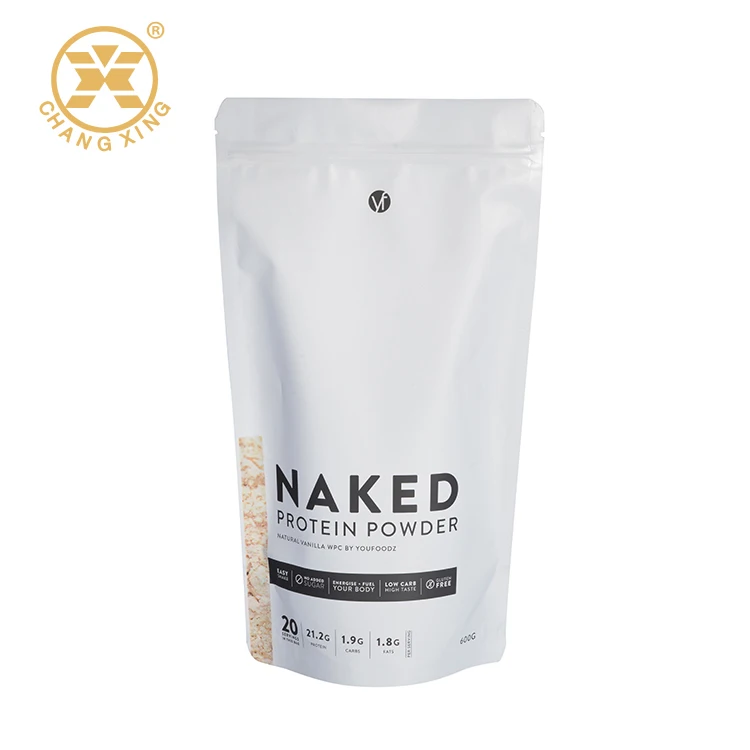 Food Grade Aluminium Foil Stand Up Whey Protein Powder Bag With Zipper