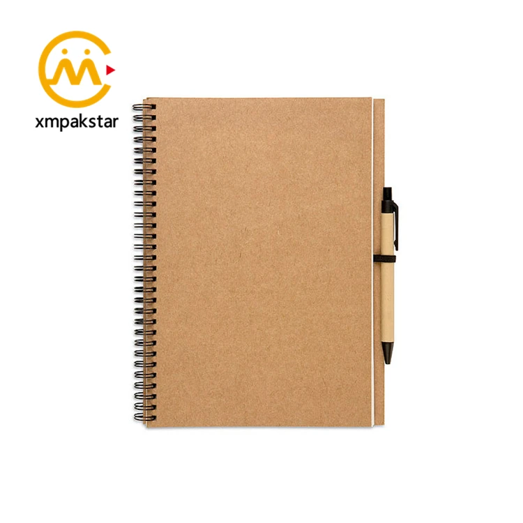 custom kraft hardcover spiral notebook with pen