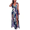 Latest Design Sexy European and American Women Digital Print Split Deep Back V Nightclub Dress