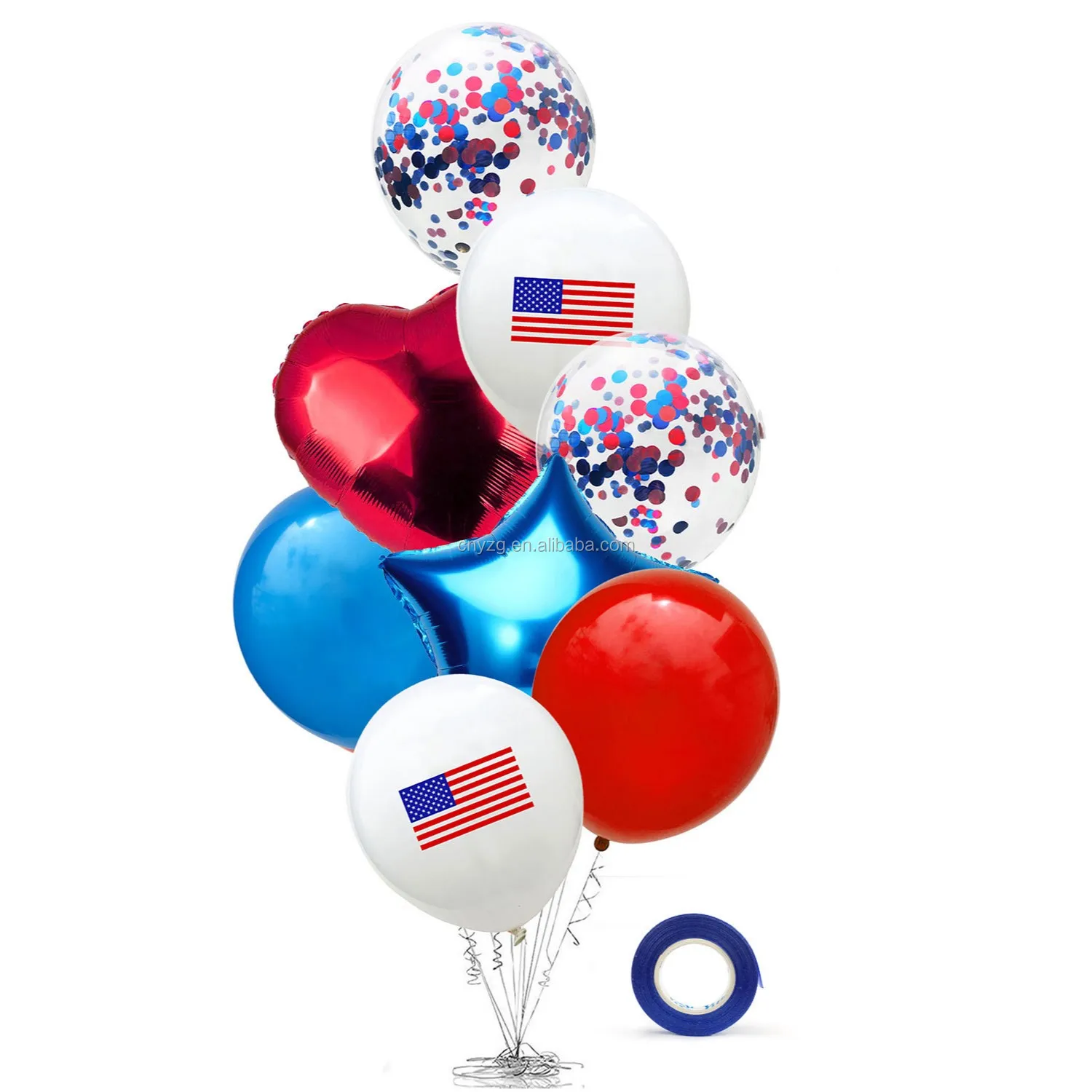 4th Of July Balloons Star American Flag Print Mylar Balloons Confetti