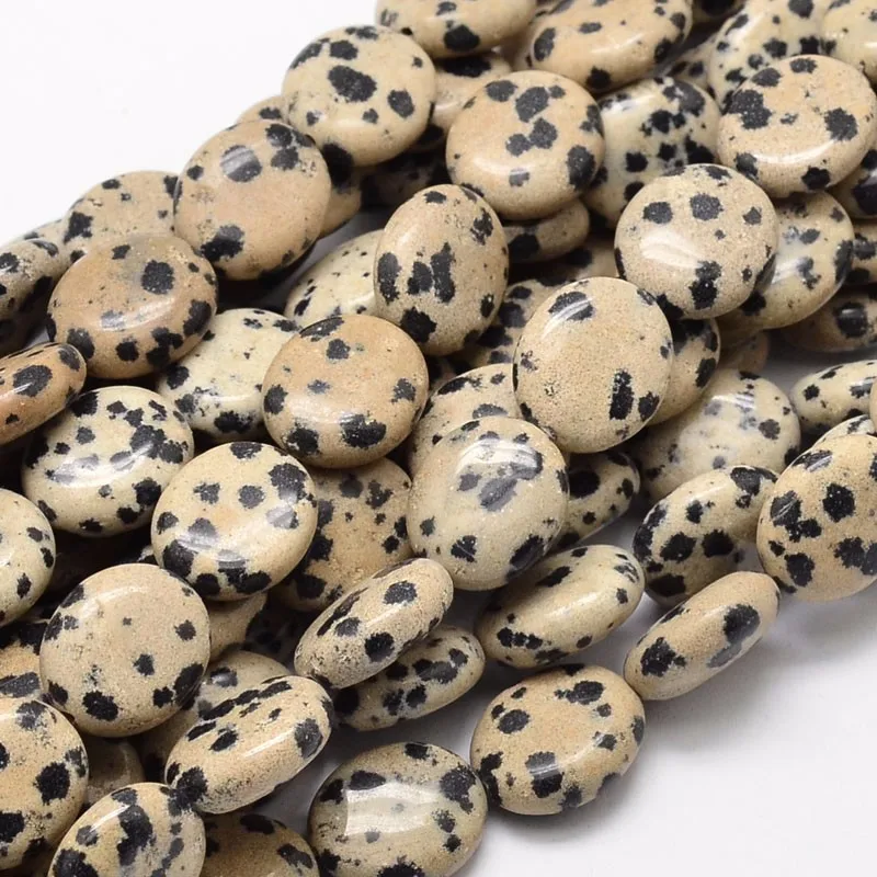 pandahall 自然达尔马提亚碧玉呈扁圆形大宝石珠子