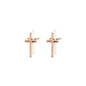 Factory supply rose gold plating earring jewelry double layer cross earring