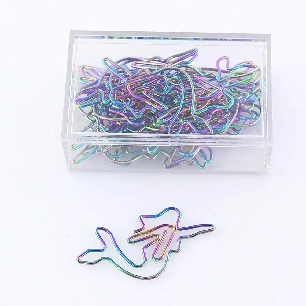 OUTU Metal 20pcs/box Shape Paper Clips rainbow Color Funny Kawaii Bookmark Office School Stationery Marking Clips H0157 (mermaid)