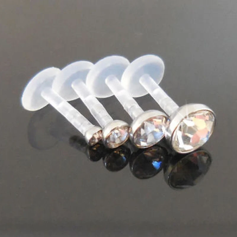 Push In Gem Top Bioflex Labret Lip Bar Ring Bioplast Piercing Jewelry