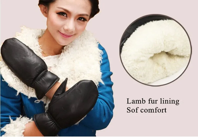 Zf2879 Women's Black Leather Mittens With Finger Liners Buy High