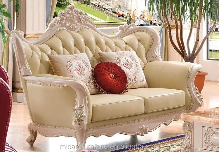 European Antique Solid Wood Italian Leather Latest Design Sofa Set