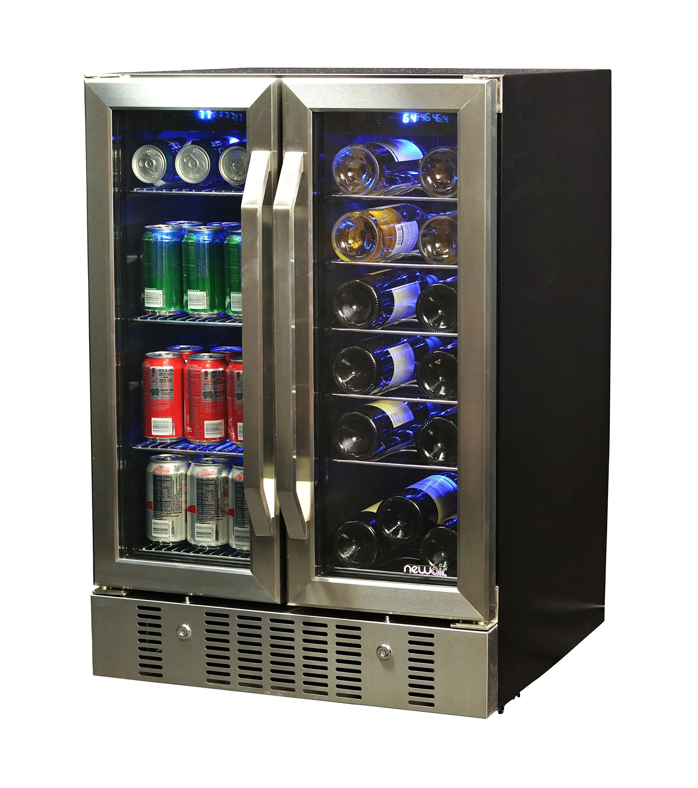 NewAir Dual Zone Wine & Beverage Cooler, Built-In Stainless Steel Refrigerator for Soda Beer or Wine, Holds 18 Bottles & 60 cans, AWB-360DB