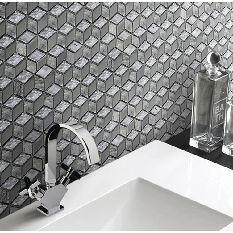 Bạc Đa Mô Hình Thủy Tinh Mosaic Gạch cho Phòng Tắm và Nhà Bếp