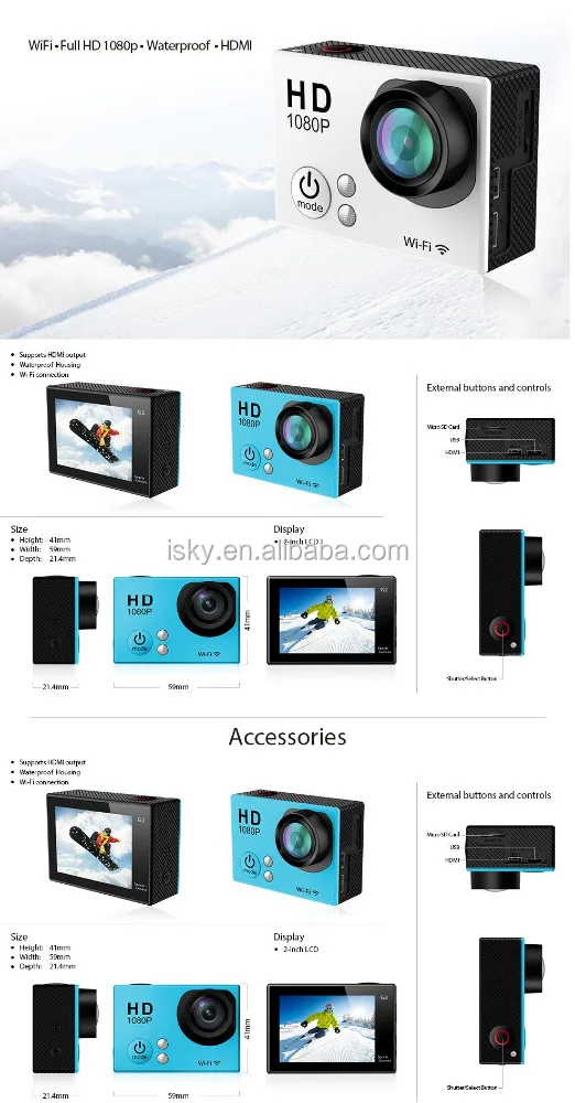 Action Sport Cam Camera 1080P 30fps H.264 1.5 Inch 170 Degree Wide Angle Outdoor Sports Home Security