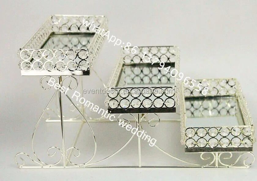 3 Tier Crystal Metal Serving Tray,Mirrored Serving Glass Tray,Rectangle ...