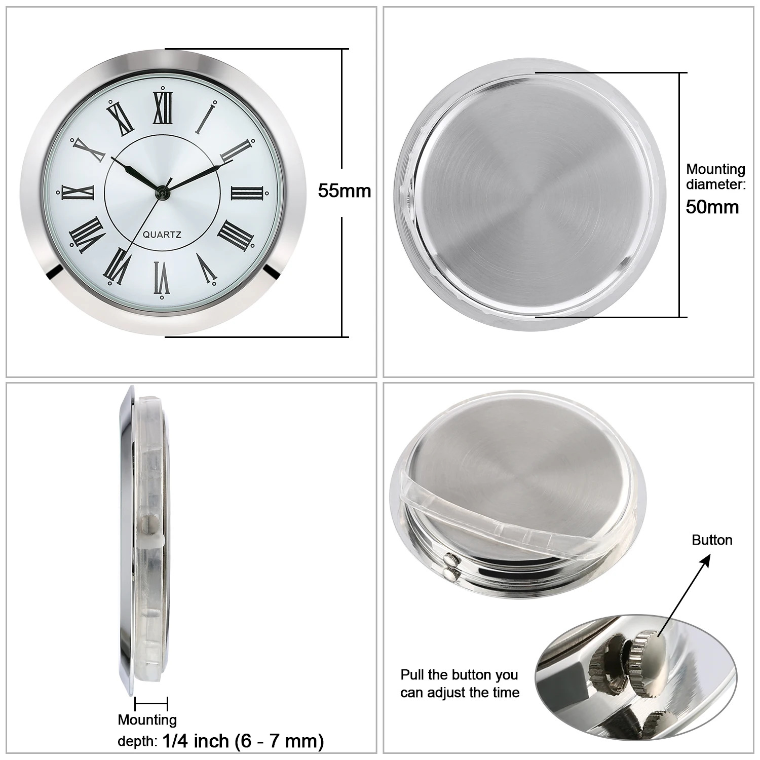 55mm Clock Insert Clock Heads White Roman Clock Dial In Gold,Silver ...