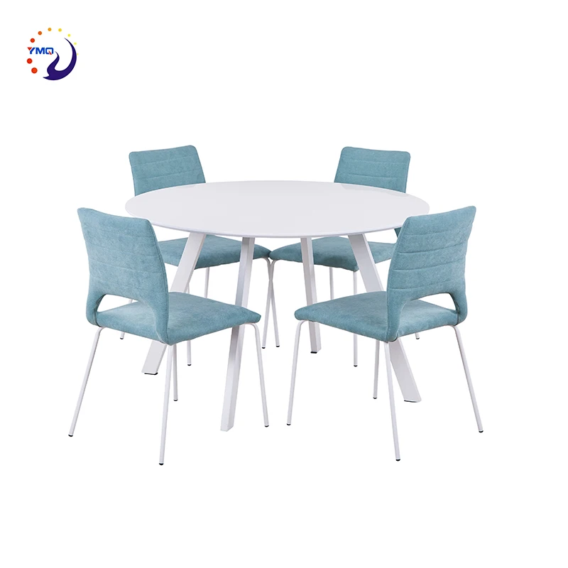 Supplier Chinese Home Furniture Mdf Dining Table Set Prink Fabric Metal