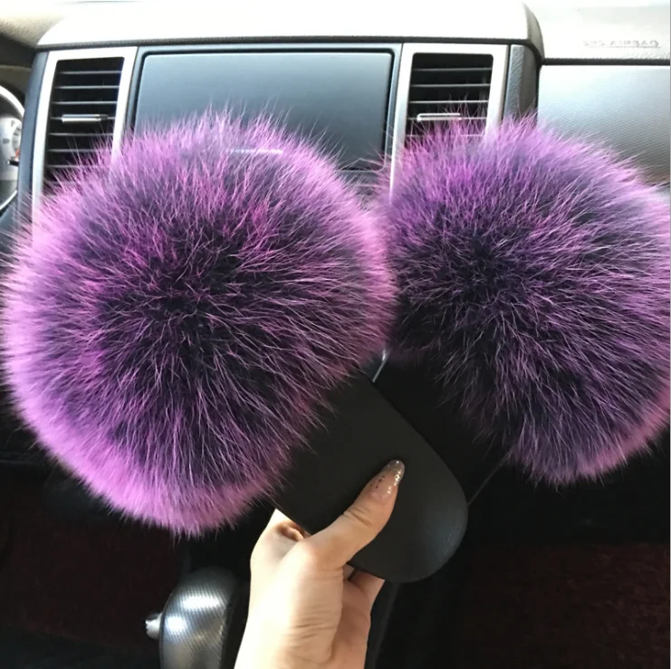 
Factory Direct Wholesale real brown fur slipper Soft fox Fur Slides slippers 