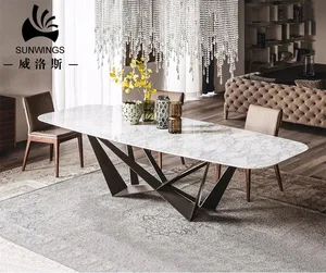 Restaurant Furniture Italian Marble Top Dining Table With Solid Wooden Legs