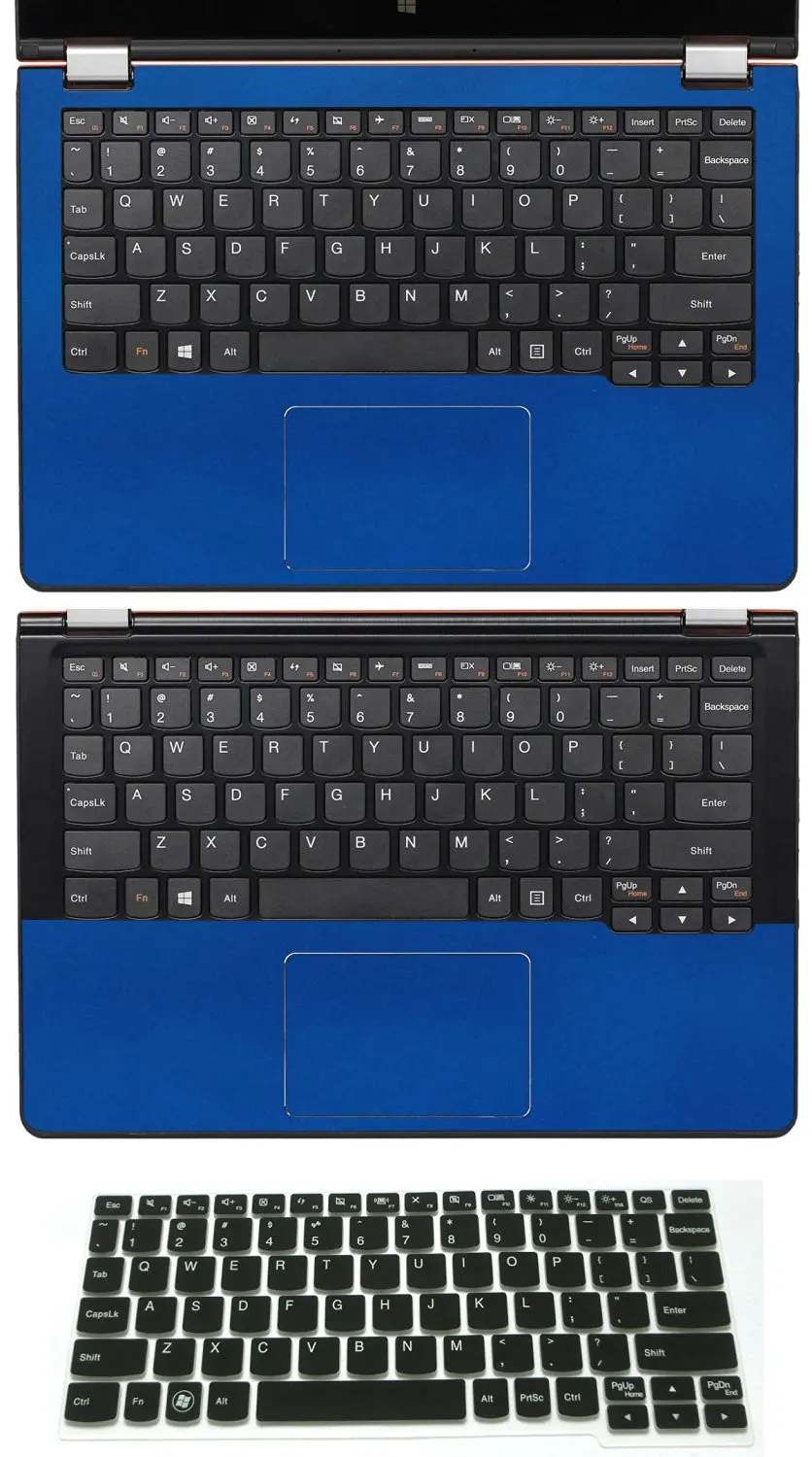 3 in 1 Full+Half Wrist Palmrest Touchpad Trackpad Skin + Keyboard Cover Protector for 11.6" Lenovo Yoga 3 11-inch (shimmery deep blue palmrest sticker+half palmrest sticker+semi-black keyboard skin)