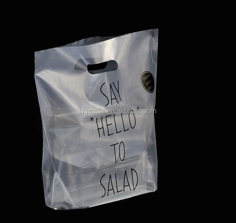 
custom printed logo merchandise punch die cut clear plastic shopper ldpe hdpe handle shopping bag 