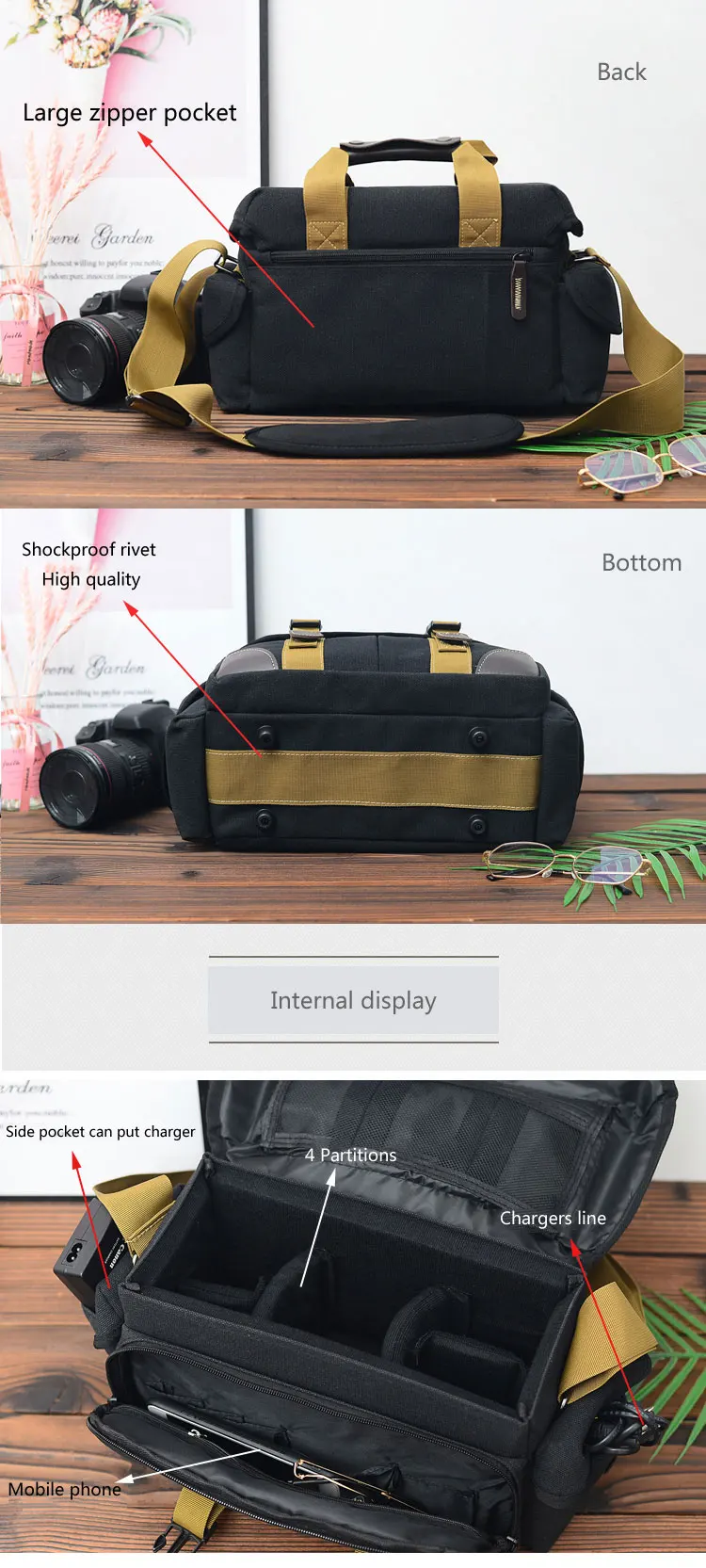 2019 professional manufacturing vintage canvas waterproof digital DSLR fashion video camera bag