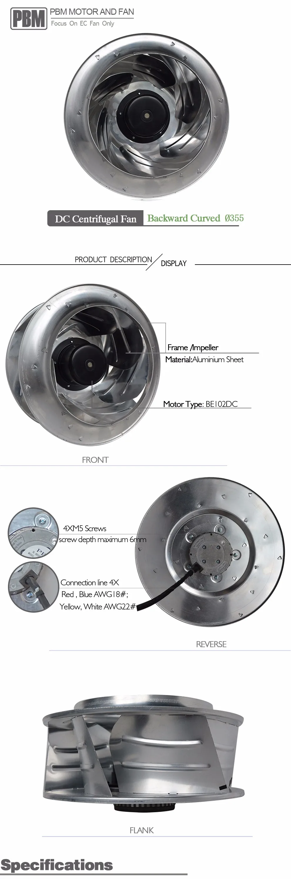 Curved Centrifugal Cooling Fan, 355x171.5mm, EC-DC - detail 2