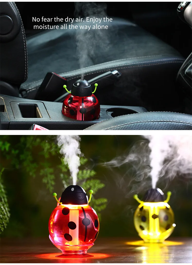 USB Powered Funny Beatle Home Car Aroma LED Humidifier Air Diffuser Purifier Atomizer Cartoon Design Creative