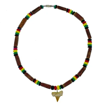 Men S Necklace Rasta Coconut Brown Bamboo Combination With Shark Men S Necklace Rasta Coconut Brown Bamboo Combination With Shark Tooth Clay Pendant