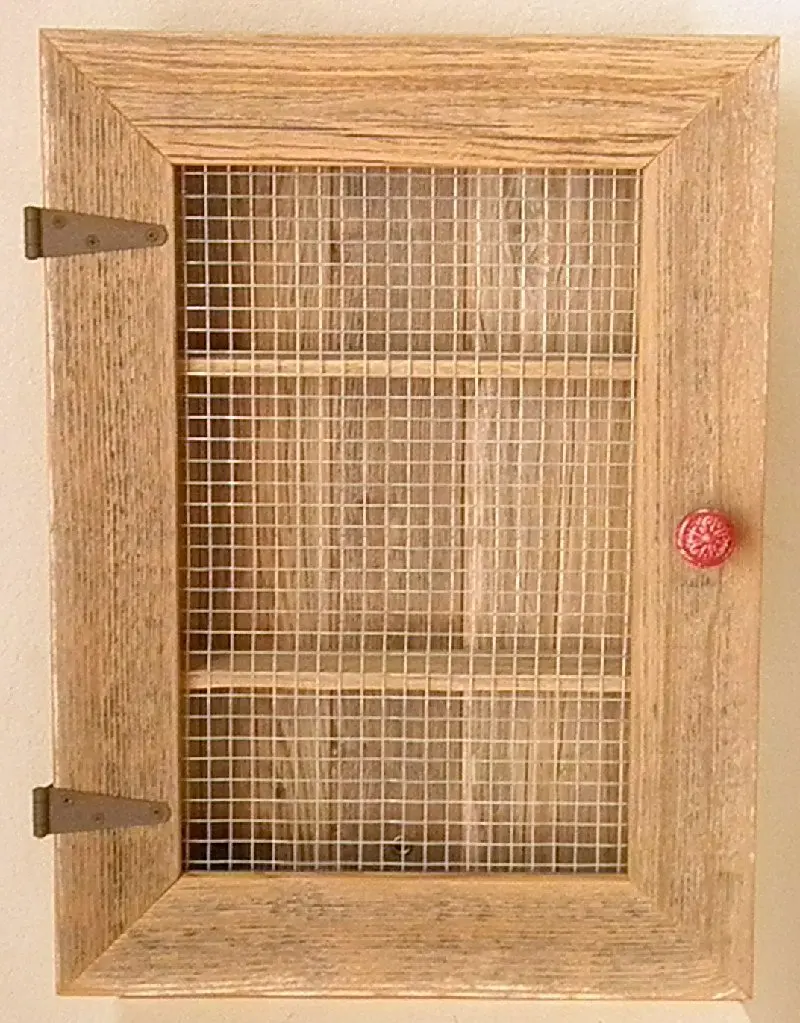 Country Cabinet. Rustic Spice Cabinet with Red Distressed Knob. Country Kitchen Cabinet.