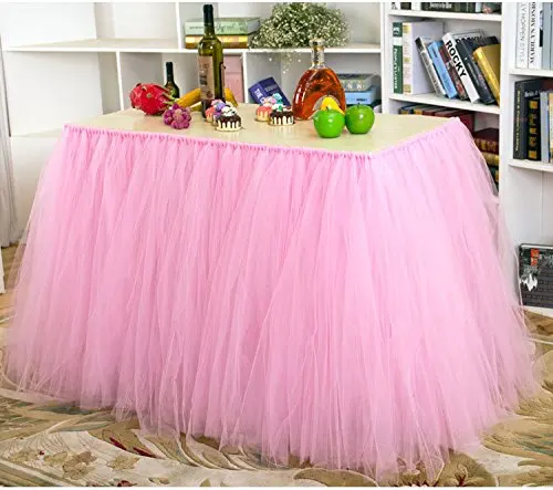 Marry Acting Improved Tutu Tulle Table Skirt Table Cover Cloth Skirting for Wedding Christmas New Year Party Valentines Day Baby Shower Birthday Cake Table Girl Princess Party Decor White