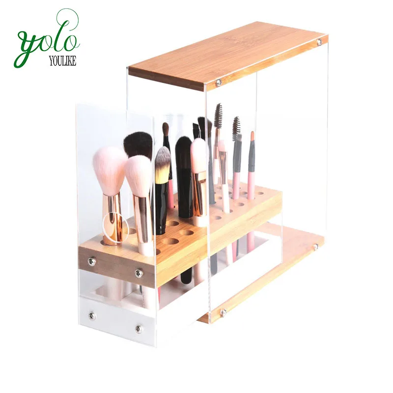 31 Holes Acrylic Bamboo Brush Holder Makeup Organizer Buy Bamboo