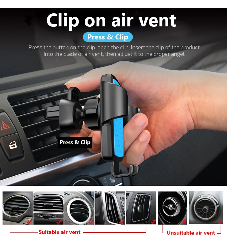 Car auto Air Vent Gravity Linkage Auto Lock and Auto Release One hand Operate Holder Cell Mobile Phone Universal Stand