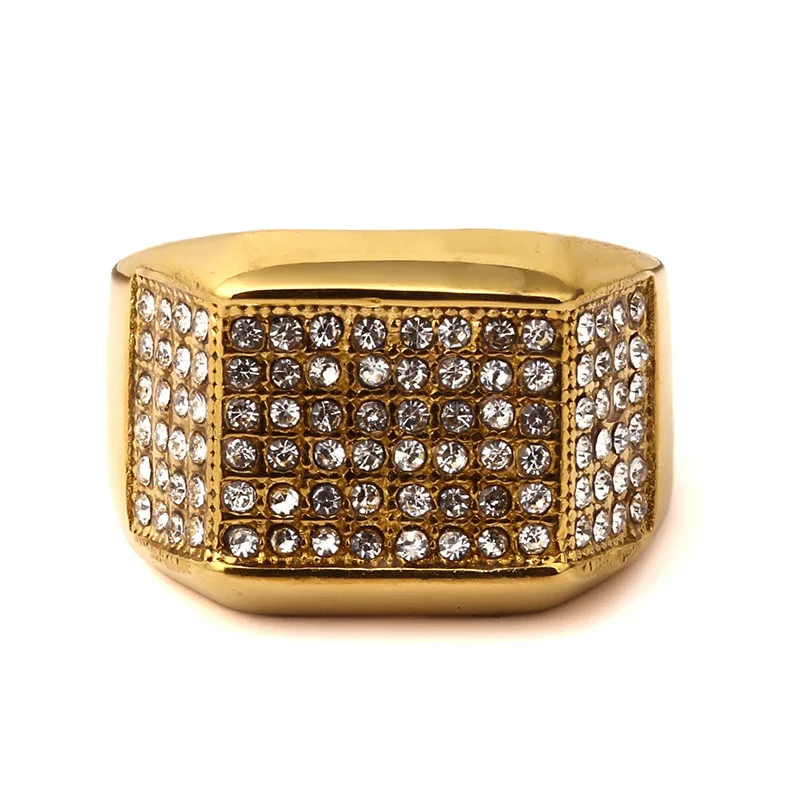 Mens Hiphop Gold Diamond Ring Band Fashion Jewelry