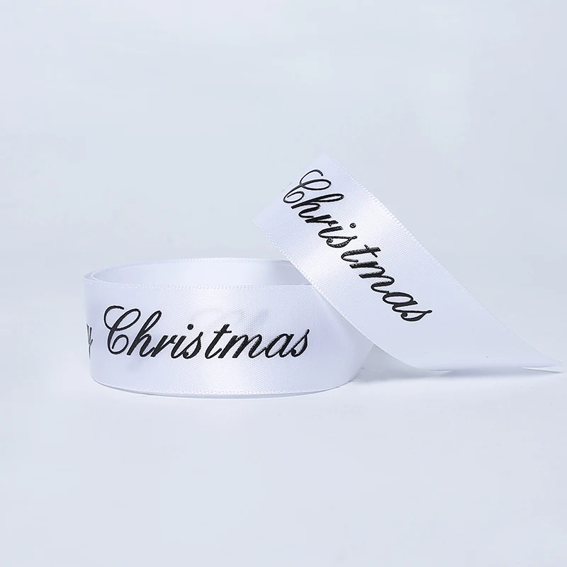 puff ink black logo printed white celebrate holiday Grosgrain satin ribbon