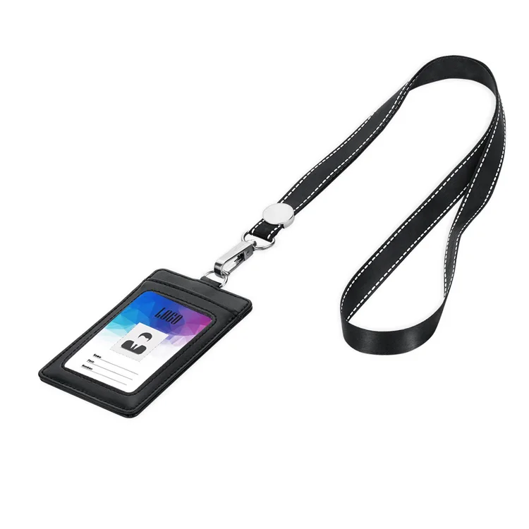 Pu Leather Id Card Holder With Lanyard 