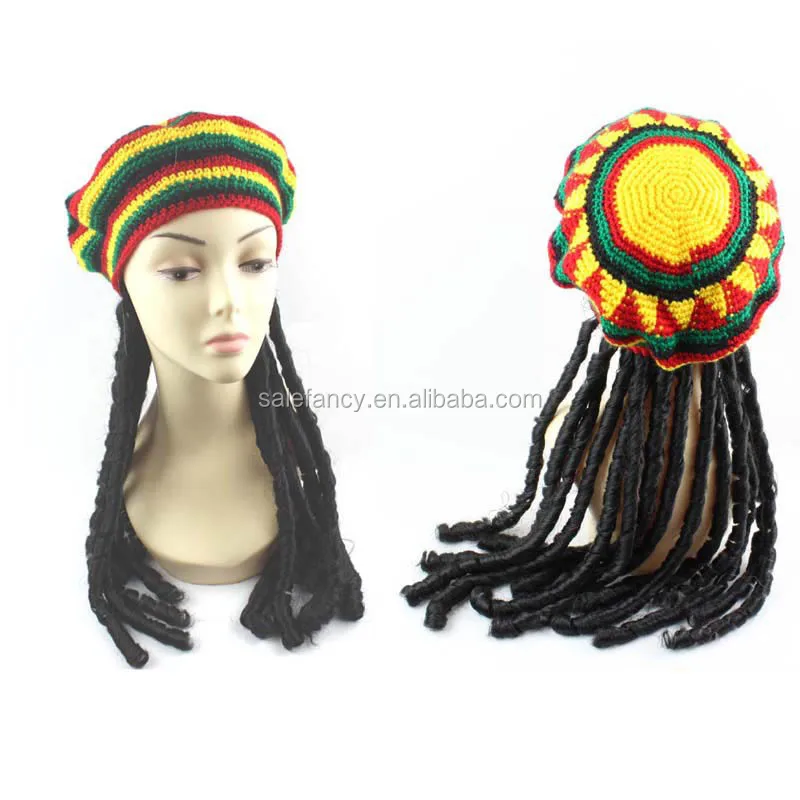 Adult Mens Jamaican Rasta Hat Dreadlocks Wig Bob Marley Caribbean Fancy Dress