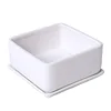 White Ceramic Square Flat Flower Pot with Saucer