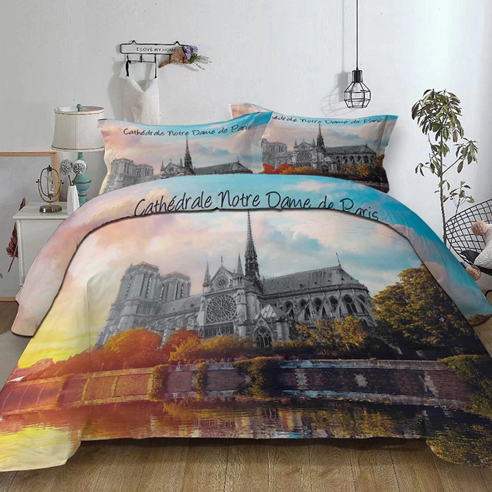 Chic Scenery Cathedrale Notre Dame de Paris Bedding Duvet Cover Set Pillow Case