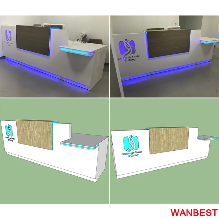 Luxury Artificial Marble Lighted White Restaurant Nail Salon Spa Reception Desk Cashier Counter