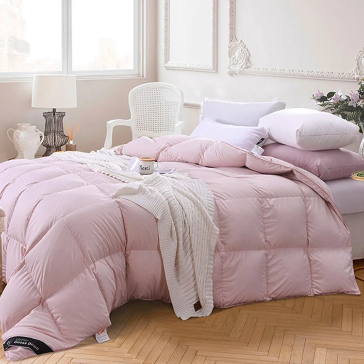 Pink Goose Down Feather Blend Comforter King Size 100 Cotton