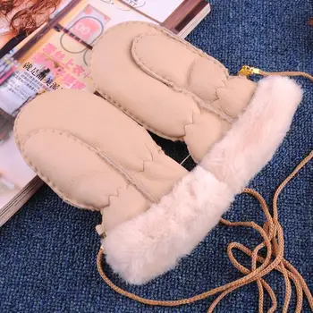 leather fur mittens