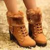 Winter martin buckle boots metal ornament keep warm ankle high chunky heel boots