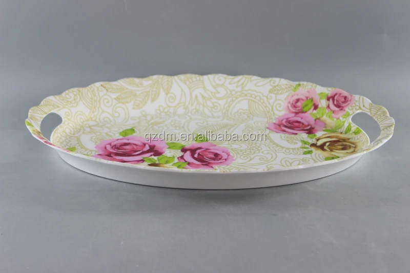 16 inch Melamine oval tray with handle Plastic ware tray