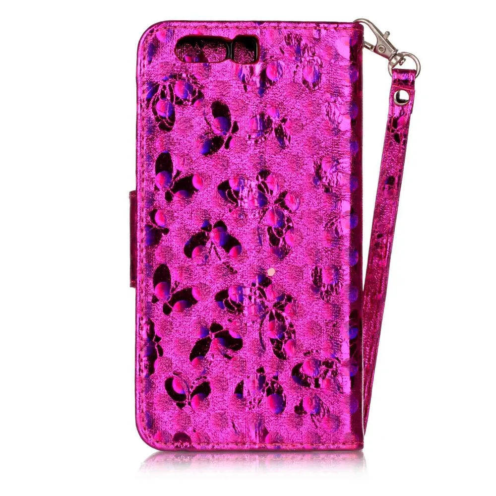 Book Wallet Laser butterfly leather flip phone case for Huawei P10 / P10 plus