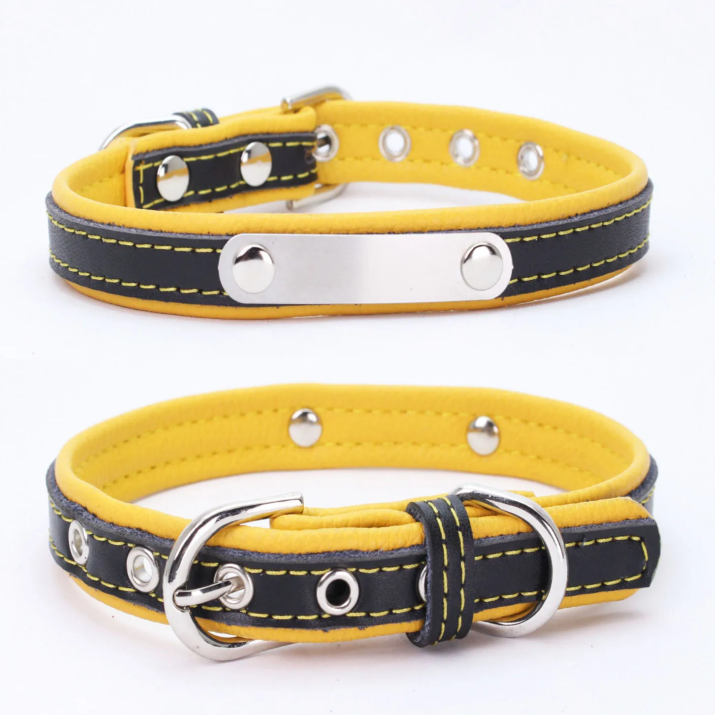 Really Cool Black Leather Engraved Iron Pet Collar Custom Dog Collars