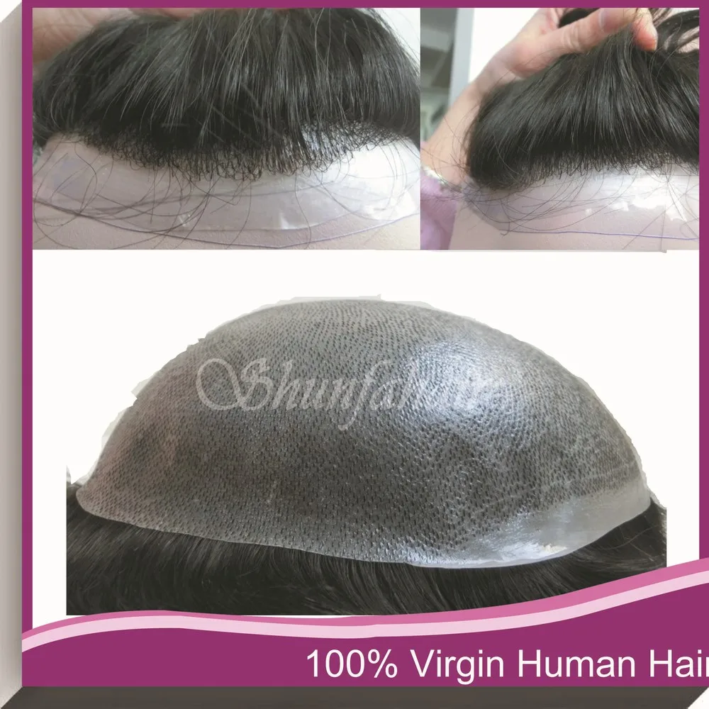 100% virgin human hair toupees,men's toupee,pu injection systems Super thin Skin pu