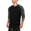 Mens Casual Novelty Color Block T-shirt Three Quarter Sleeve Crew Neck Tee Plain Baseball Tee Custom