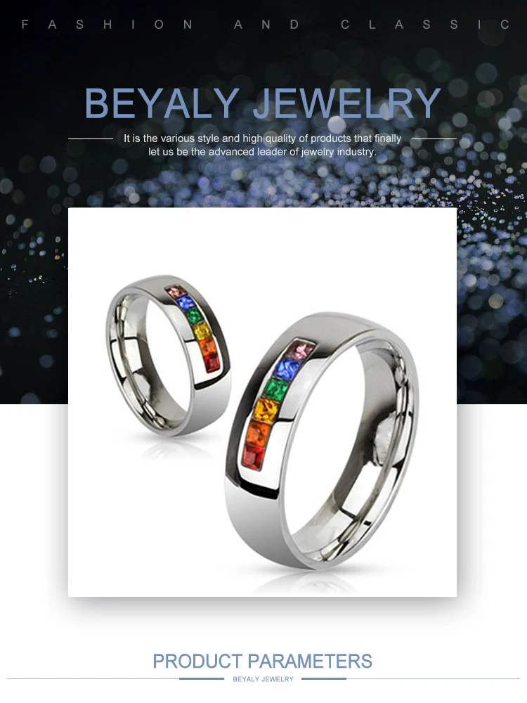 Colorful Cz Stainless Steel Jewelry Fashion Couples Finger Ring