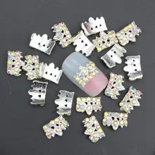 10 Pcs Glitter 3D Crown AB Rhinestones For Nail Art Decorations Gel Polish DIY Silver Alloy