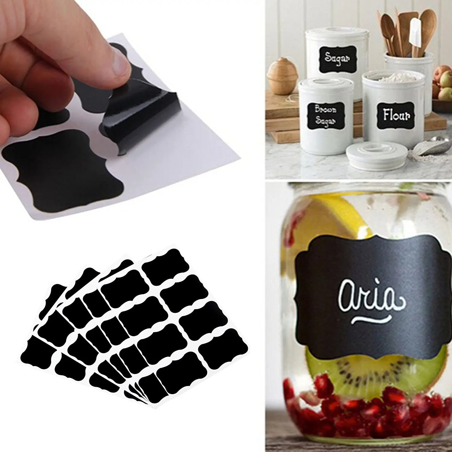 HEALLILY 120pcs Chalkboard Labels Pantry Storage Stickers Waterproof Blackboard Vinyl Stickers for Jars Spice Glass Bottles Containers Canisters