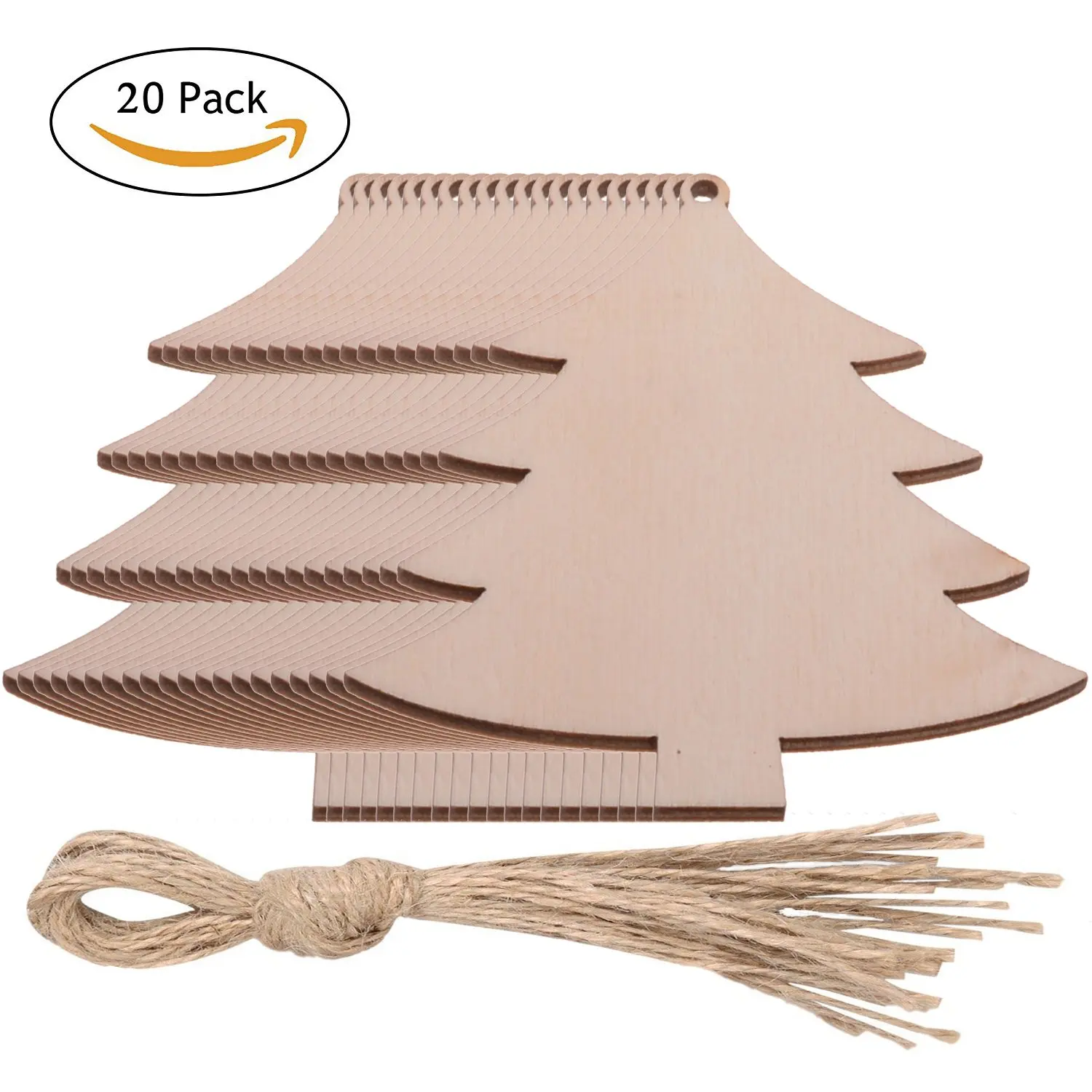 Pack of 20 Wooden Christmas Tree Shaped Embellishments Hanging Ornaments Decoration Unfinished Crafts for Christmas Decoration (20PCs Christmas Tree)