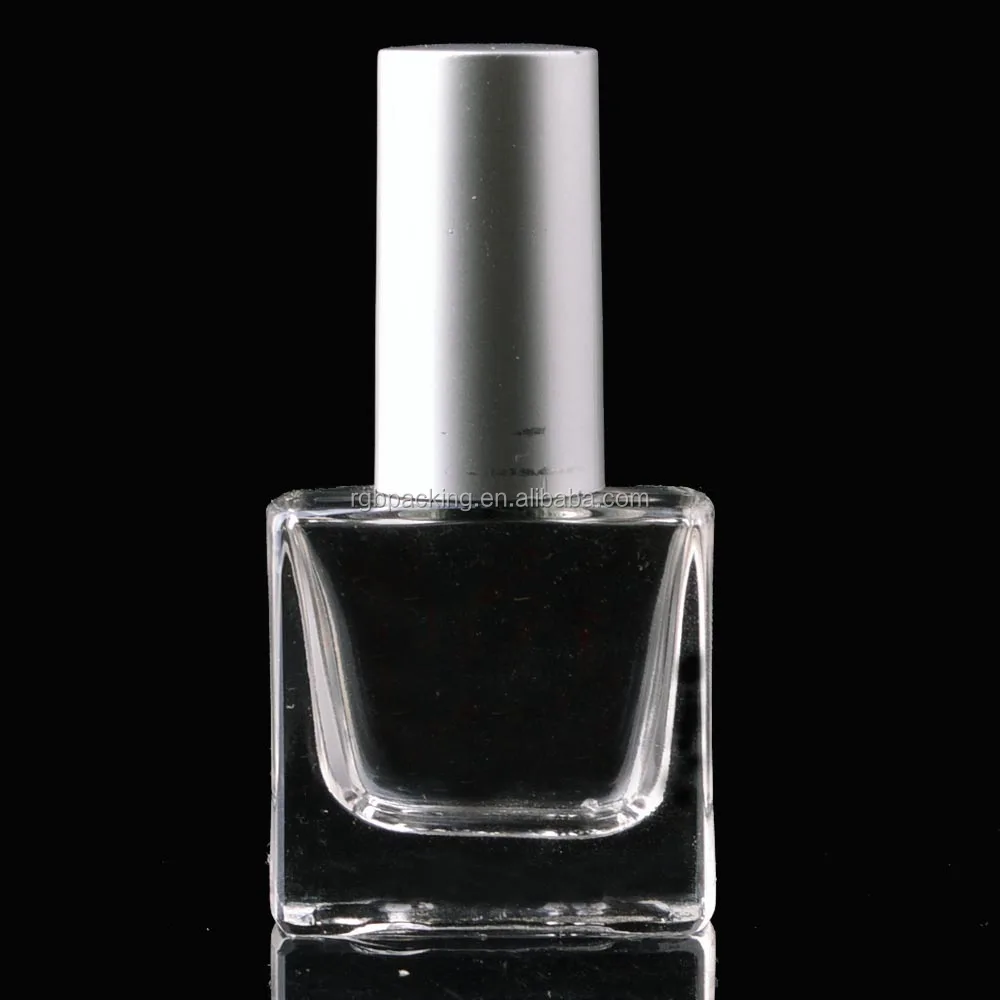 Custom 10ml Square Glass Nail Polish Empty Bottle With Matte Silver Cap