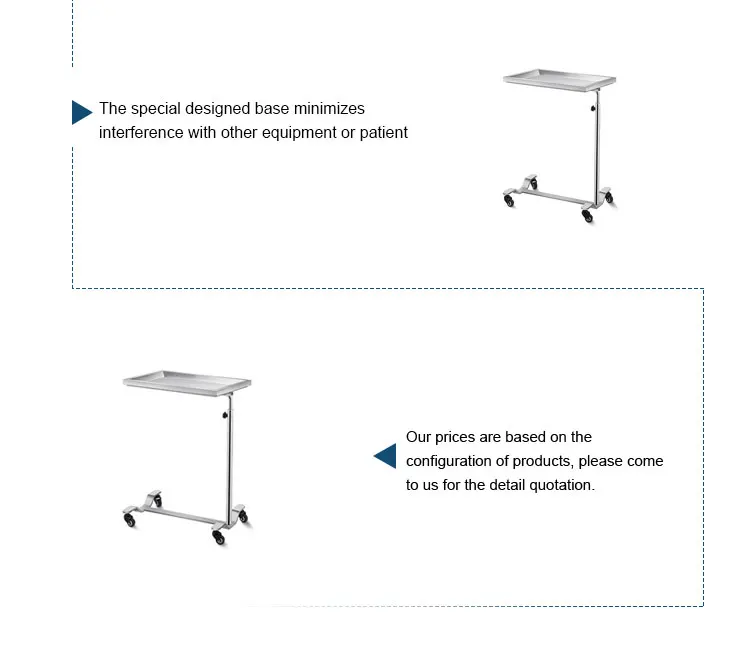 Clayton Height Adjustable Stainless Steel Surgical Instrument Medical Mayo Trolley Surgical Tables